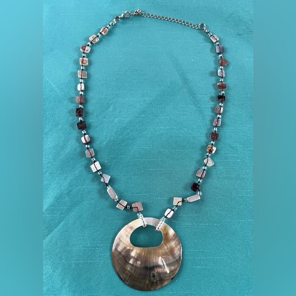 Vintage Boho 1990s Multi-strand Dark Grey Bead & Mother of Pearl Necklace